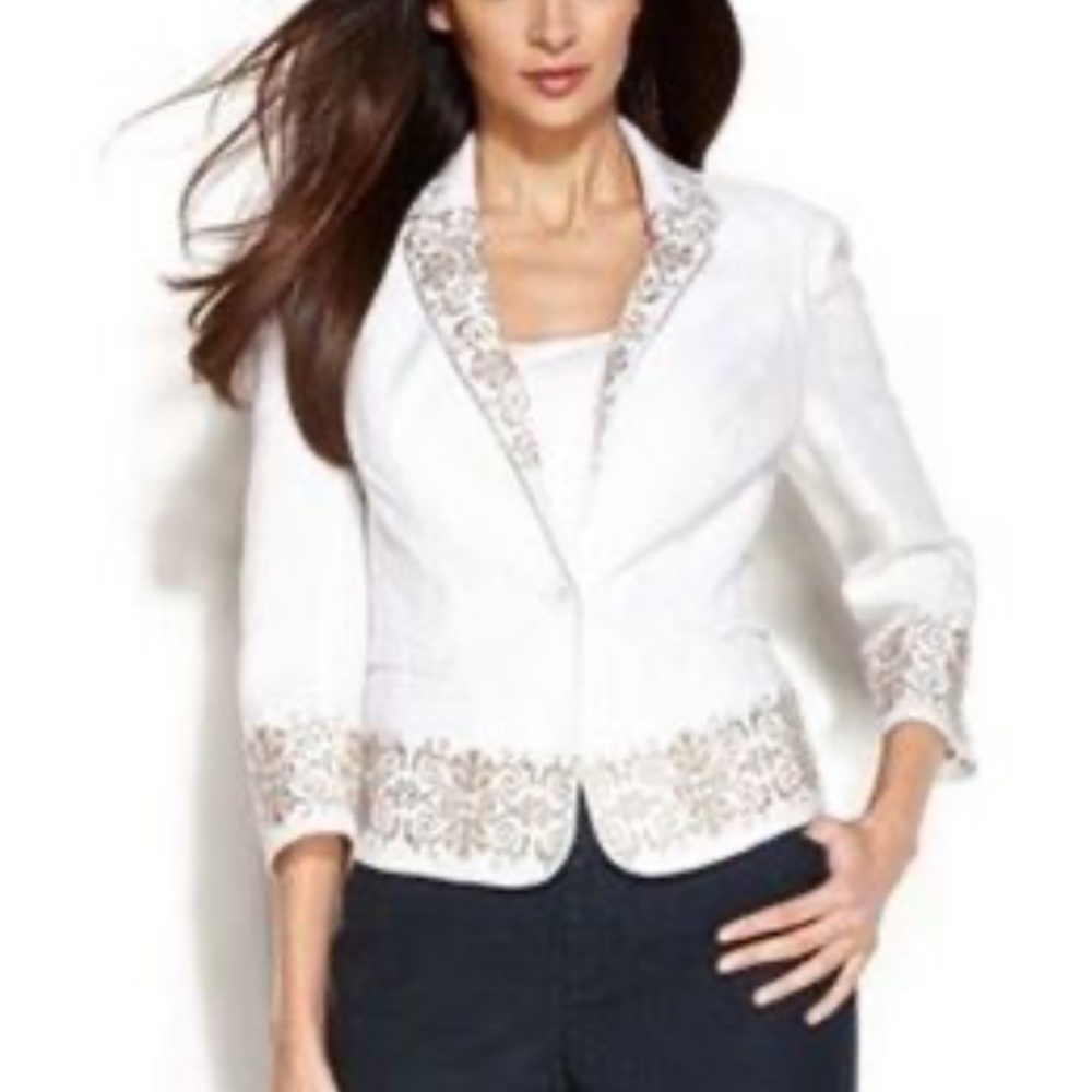 INC International Concepts Women's White and tan linen Blazer Size XLARGE
